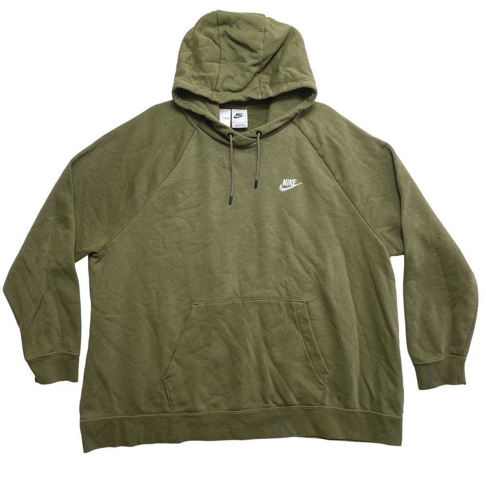 Nike Pullover Hoodie Mens 2X Green Fleece Raglan Swoosh Logo 11412 - Picture 1 of 9